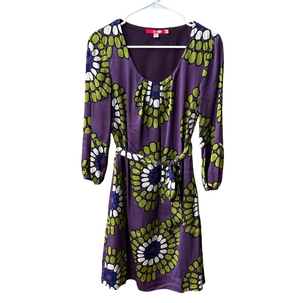 Boden 100% Silk Purple Floral A-Line Dress Size 8
